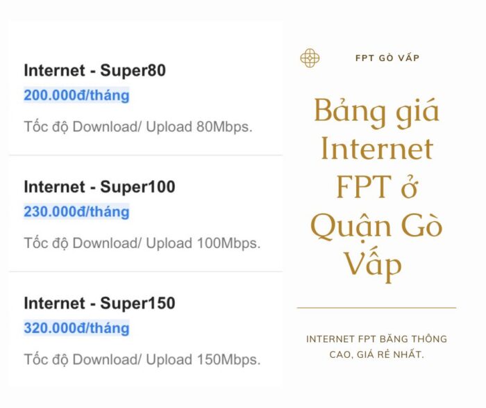 Bảng giá internet FPT ở Quận Gò Vấp tháng 09/2022.