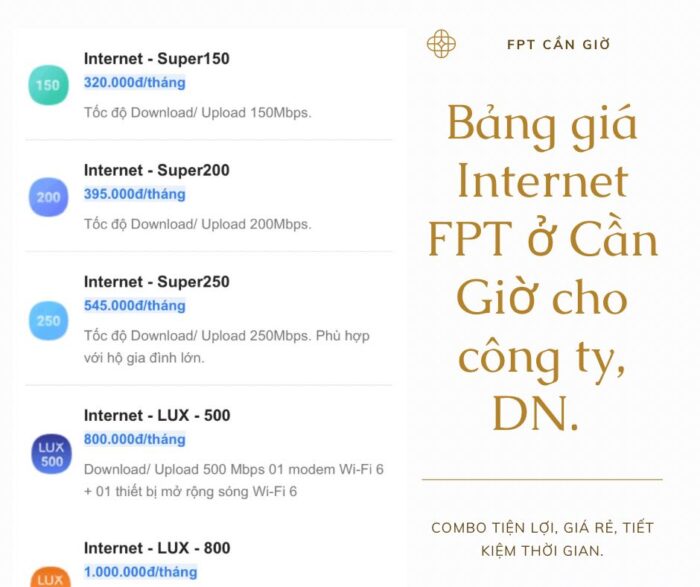 Bảng giá internet FPT công ty, doanh nghiệp ở Huyện Cần Giờ.