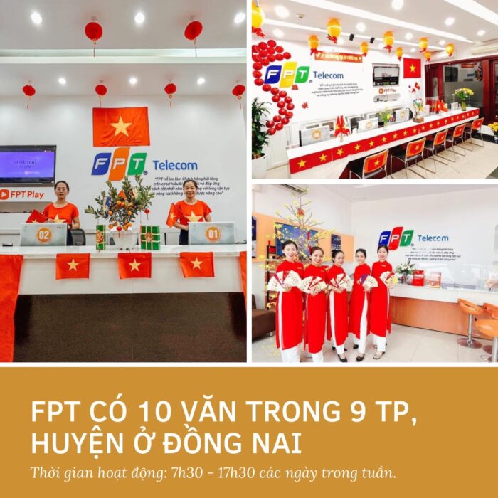 FPT Telecom có 10 văn phòng tại các TP, Huyện ở Tỉnh Đồng Nai.