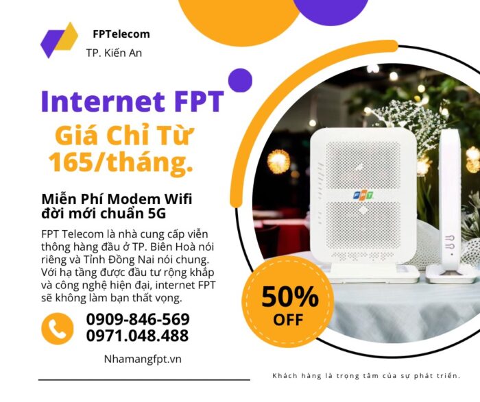 Lắp mạng FPT ở Quận Kiến An chỉ với 165k/tháng, tốc độ lên đến 100Mpbs.
